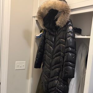 Moncler Black Puffer Jacket with Fur Hood